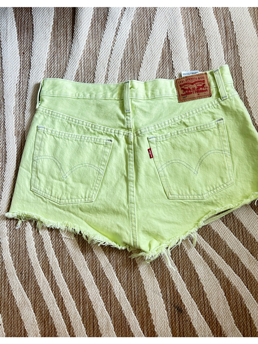 Levi's 501 Bright Lime Green Denim Cutoff Shorts
